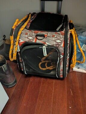 Travel Pet Carrier Bag in Brown/Orange Pattern
